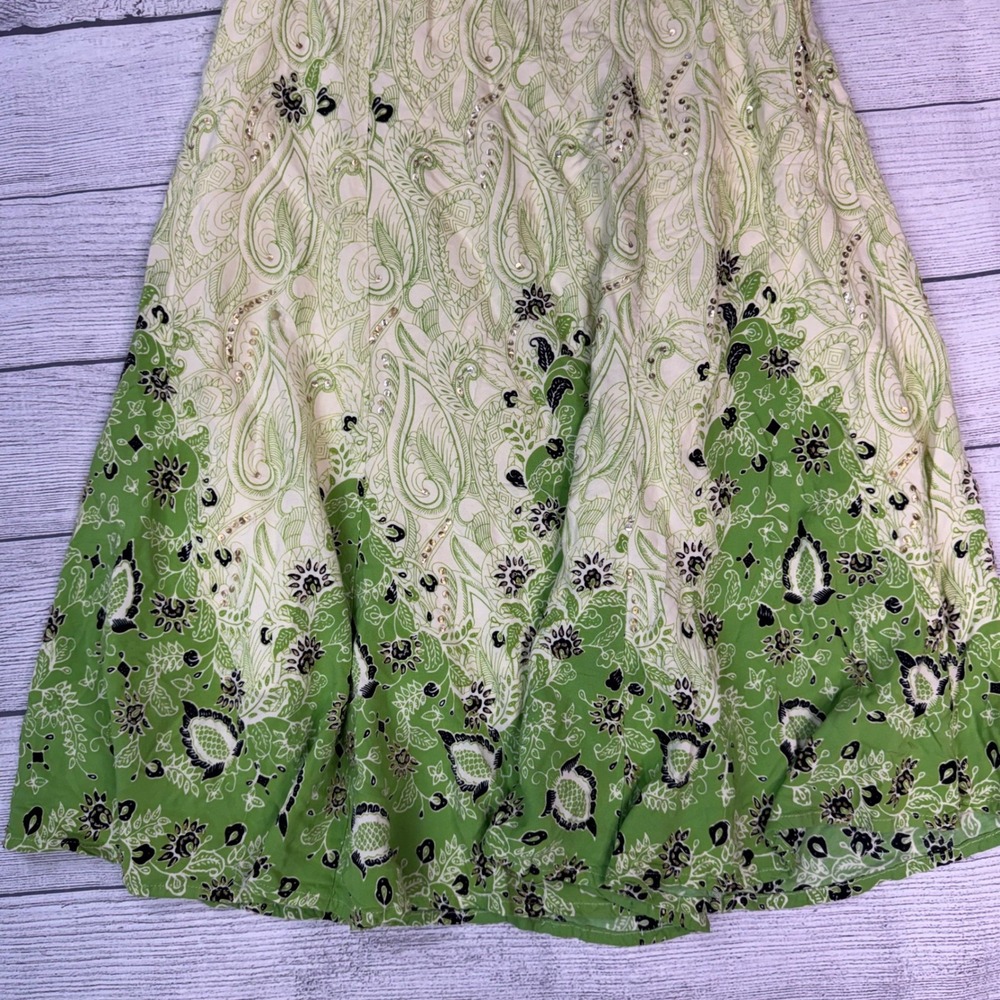 Gado Gado Green Paisley Beaded Sequin Boho Midi Skirt Womens Lined - Picture 3 of 8